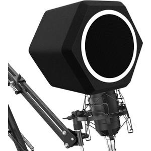 Microphone Wind Shield Pop Filter Isolation Ball, Acoustic for Record Studios Mic, Sound-Absorbing Foam Five-sided Seal Design to Effectively Reduces Noise and Reflections, black
