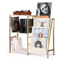 Stand for Record Player, 3 Tier Vinyl Record Storage with Now Playing Holder, Turntable Stand, Vinyl Display with Speaker Storage for Living Room, Gold White