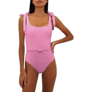 Saodimallsu Womens Sexy One Piece Bathing Suit High Cut Knit Square Neck Tied Strappy Swimsuit with Belt M Saodimallsu Womens Sexy One Piece Bathing Suit High Cut Knit Square Neck Tied Strappy Swimsuit with Belt M