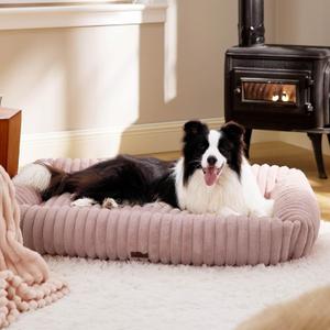 Bedsure Cute Dog Bed for Extra Large Dogs - Washable Furry Puppy Beds, Rectangle Orthopedic XL Pet Beds with Removable Zipper Cover, 43x30x8inches, Blush Pink (43.0"L x 30.0"W x 8.0"Th)