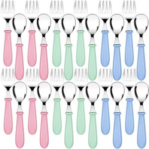 Honeydak 24 Pieces Toddler Utensils Kids Silverware Set Spoons and Forks with Round Handle Toddler Stainless Steel Kids Cutlery Spoons and Forks for Safe Dining Lunch Box Kitchen Honeydak 24 Pieces Toddler Utensils Kids Silverware Set Spoons and Forks with Round Handle Toddler Stainless Steel Kids Cutlery Spoons and Forks for Safe Dining Lunch Box Kitchen
