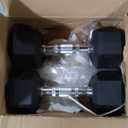 Fitvids 100LB Rubber Coated Hex Dumbbell Weight Set with Storage Rack, 5-20LB Free Weights with Anti-Slip Handle for Home Gym