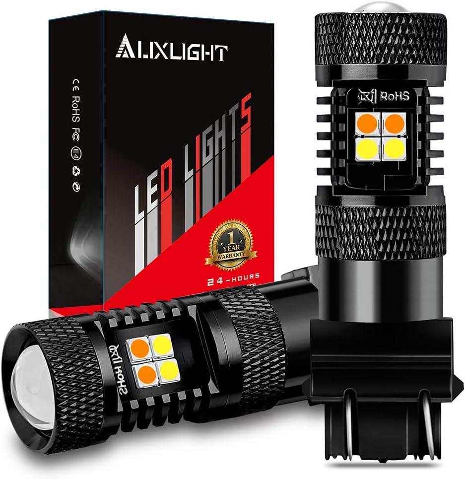 AUXLIGHT 3157 3057 4157 3155 3457 Switchback LED Bulbs 16SMD Chipsets Parking Lights/Daytime Running Lights/DRL and Turn Signal Lights with Projector replacement, White/Amber (Pack of 2)