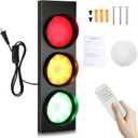 Traffic Light Wall Lamp,Led Remote Retro Stop Lights for Kids Bedroom Decor,Charging Red Yellow Green Fun Signal Light for Living Room, Barclub,Gaming Room and Room Wall Decor (Monochrome)