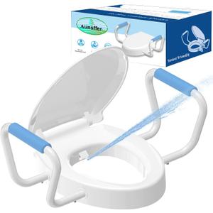 Bidet Toilet Seat Riser with Handle Elongated, Raised 2.91inch, 3 Wash Mode No-Electric, Soft Close & Quick-Release, Adjustable Rubber Anti-Slip Pad, Top/Bottom Fixing, V-Shaped 18.5inch, PP White