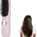 Go Brush, 2026 Cordless Portable Straightener Brush for Travel, USB Rechargeable Hair Straightener Brushs with LED Display for Women (Pink)