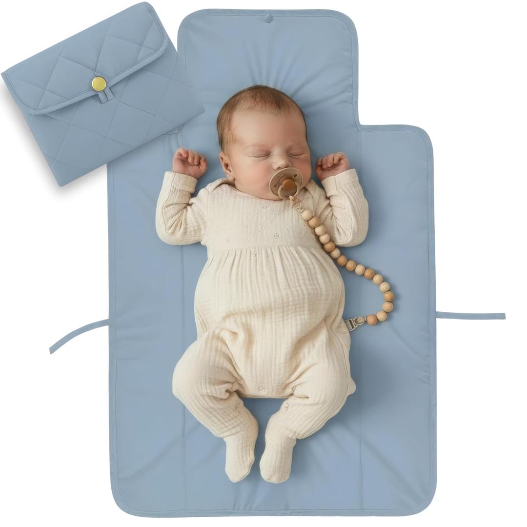 Portable Diaper Changing Pad - Soft and Easy to Clean Diaper Changing Mat for Babies - The Perfect Lightweight and Foldable Pad for Traveling (Blue)