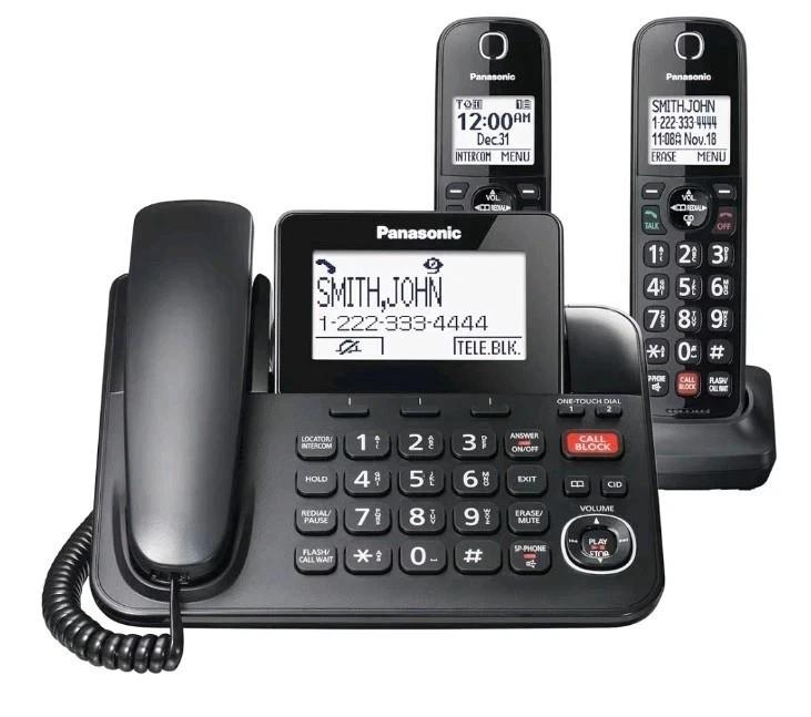 Panasonic Corded Phone/Cordless Phone with Answering Machine, Advanced Call Block and 2Way Recording, 2 Handsets Expandable up to 6 Cordless Handsets  KXTGF852B (Black)