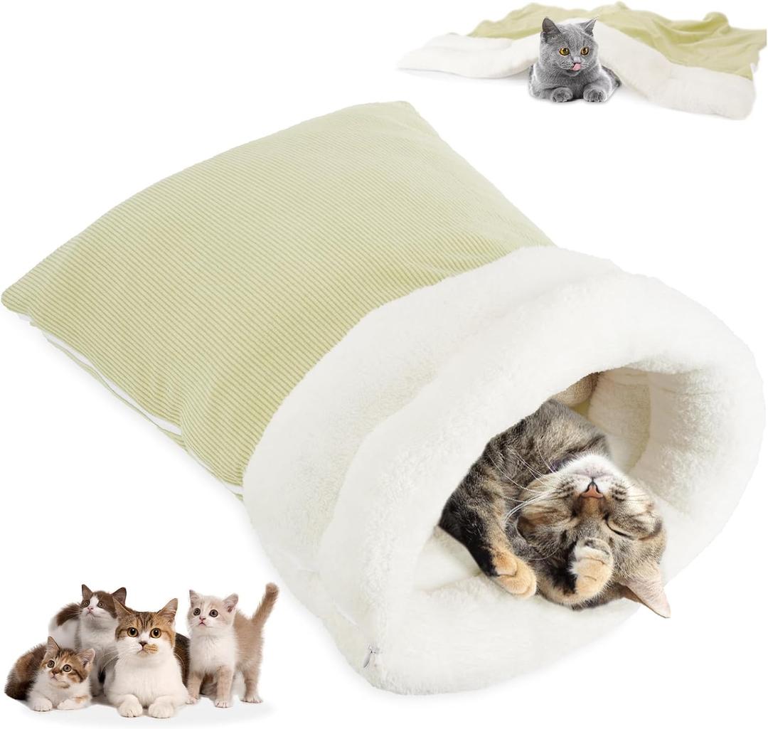Zipper Cat Sleeping Bag - Cozy Durable Soft Pet Bed Bag, Machine Washable Cat Bed Cave, Lightweight Portable for Indoor Cats and Small Pets, Winter Warm with Anti-Slip Pad