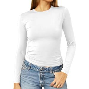 Abardsion Women's Long Sleeve Shirts Spring 2025 Casual Basic Going Out Crop Tops Slim Fit Tight Y2K Clothes(White, S)