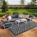 GENIMO Outdoor Rugs 8x10 Waterproof, Reversible Mats, Area Plastic Straw Rug, Outside Carpet, Geometric Rv Mat for Patio Camping Rv Picnic Backyard Deck Balcony Porch Beach Trailer (Black & Grey)