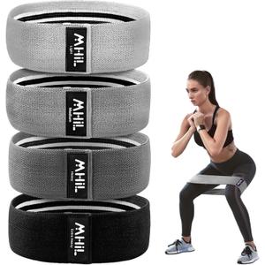 Fabric Resistance Bands for Women & Men  4 Durable Exercise Bands for Working Out, Non-Slip & Non-Pinching Workout Bands  Multiple Resistance Levels Booty Bands for Legs Butt Glutes Hips Abs & More. (Shades of Grey)