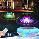 QOLNBY Pool Lights(1 PCS), Solar USB Rechargeable Floating Pool Lights, 6.69 Inch 2600mAh IP68 Waterproof 6 Dynamic Modes Upper and Lower Color Changing Hangable Solar Floating Light for Pools 1 PCS