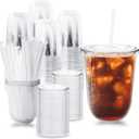 Alaeseje 100 Pack Clear Plastic Cups with Lids and Straws,16 oz Disposable Iced Coffee Cups,PET Crystal Cups,Round Bottom To Go Cup for Iced Coffee Juice Smoothie Cold Beverage