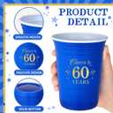 Ziliny 50 Pack 60th Birthday Cups 16 oz Cheers to 60 Years Disposable Plastic Cups Gold and Blue Birthday Party Hot Cold Drinks Tool for Party Wedding Anniversary Supplies Decorations