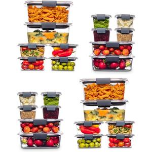 Rubbermaid Brilliance Food Storage Containers Plastic Containers with Lids BPA Free, Leak Proof Food Container, Clear, Two sets of 24 (48 pieces total)
