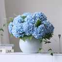 4pcs 21" Faux Blue Hydrangeas Artificial Flowers, Real Touch Silk Hydrangea Flowers with Stems for Bridal Wedding Bouquet Party Home Decor