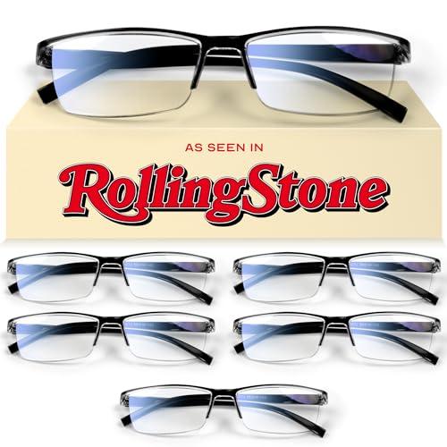 5 pack 2.5 Executive Style Reading Glasses Men - Durable Readers with Blue Light Filtering- Comfortable Fit with TR90 Frames