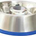 Mr. Peanut's Stainless Steel Interactive Slow Feed Dog Bowl with a Blue Silicone Base, Fun Healthy Bloat Stop Feeder (Small)