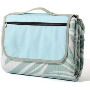 WOODEN TEETHER Outdoor Picnic Blankets Extra Large 79"x79" Travel Portable Beach Blanket 3-Layer Foldable Lightweight Waterproof Picnic Mat for Beach Camping Hiking Park Patio (Green)