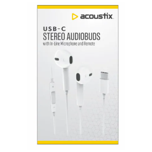 Acoustix™ Stereo Earbuds with Microphone & Remote - White