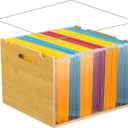 Bamboo File Organizer Box with Lid, Hanging File Storage Box with Handle suitable for Home Office Desk Banker Document Letter Size