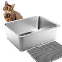UWANGPET Stainless Steel Cat Litter Box,Odour Proof Litter Pan, Non-Stick, Easy to Clean, Rust Resistant, Non-Slip Rubber Feet