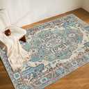 Washable 5x7 Area Rugs for Bedroom, Living Room Rug Non Slip Dining Room Mat, Large Oriental Soft Stain Resistance Indoor Throw Carpet for Nursery Playroom Office (Zr3- Washed Carpet-emerald)