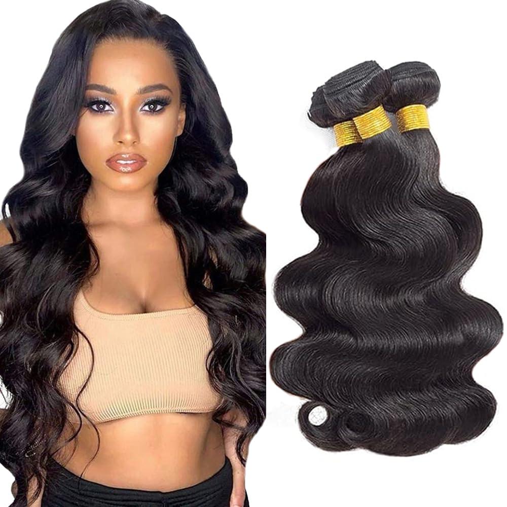 Human Hair Bundle Natural Black Body Wave Bundles 20 22 24 inch 100% Unprocessed Brazilian Virgin Hair 3 Bundles 150g #1b Color Natural Black