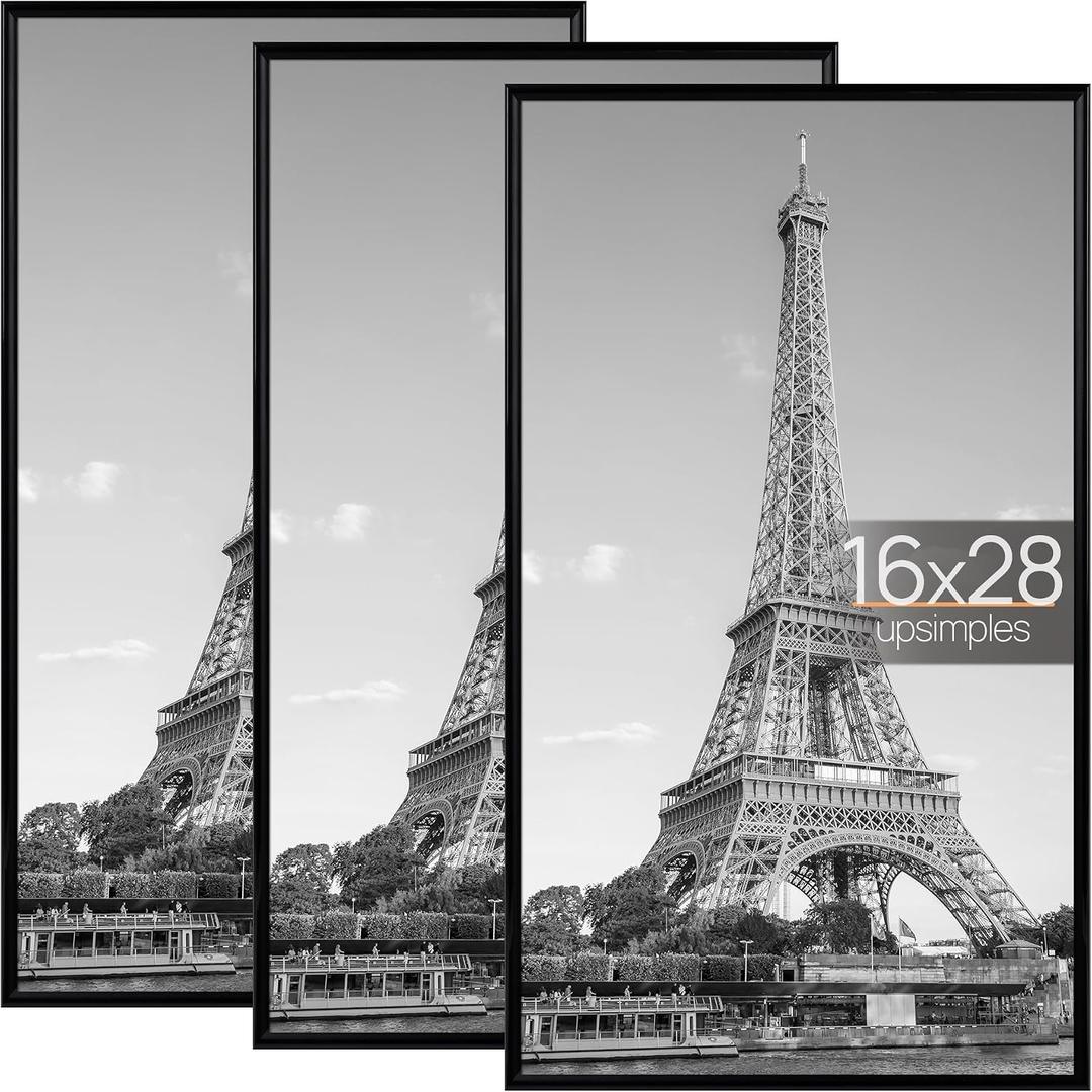 upsimples 16x28 Poster Frame, Easy Slide-In Assembly, Black, 3 Pack
