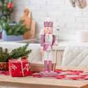 Veemoon Pink Nutcracker Soldier Figure, 12inch Glitter Wood Nutcracker Ornament Xmas Party Table Centerpiece Figurines Winter Festival Soldier Decoration for Home Holiday Favor Fireplace Farmhouse