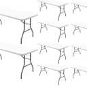 10 Pack Picnic Table Cover Fitted Tablecloths 6 Foot Rectangle Tables Elastic Waterproof Stretch Washable Patio Folding Outdoor Spandex Table Cloth for Camping Banquet and Parties (White,30" x 72")