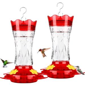 Hummingbird Feeders for Outdoors Hanging, BOLITE Glass Hummingbird Feeder, 4 Bee Guard Feeding Ports, Built-in Ant Moat, Leak Proof, 15 Ounces, Stars Decor, Red, 2 Pack, Gifts for Women Men