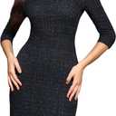 M.Infisavo Sheath Dresses for Women 2026 Notch V Neck 3/4 Sleeves Slim Fit Office Pencil Dress (Dark Blue and Black, XS)