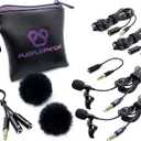 Purple Panda Dual Interview Lavalier Lapel Microphone Kit (2 Pack) for Podcast - Professional Omnidirectional Clip On Lav Mic - Compatible with iPhone, Android, DSLR Camera, Samsung, Zoom, Tascam