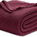 100% Cotton Blankets Throw Size for Bed - Waffle Weave Blankets for Summer, Lightweight and Breathable Soft Woven Blanket for Spring (Brown, Throw (50" x 60")