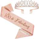 Rose Gold Birthday Sash Crown & Tiara for Woman Gifts for Happy 100th Birthday Party Favor Supplies