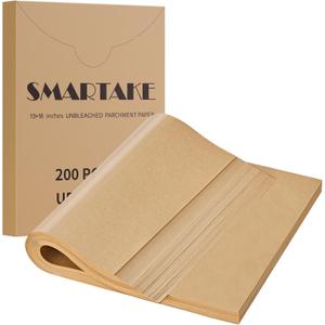SMARTAKE 200 Pcs Parchment Paper Baking Sheets, 13x18 Inches Non-Stick Precut Baking Parchment, for Baking Grilling Steaming Bread Cup Cake Cookie and More (Unbleached)