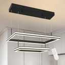 2 Ring Black Modern Led Chandelier Dimmable Rectangular Modern Chandelier Led Pendant Light Adjustable Ring Light Contemporary Light Fixtures for Living Room Dining Room Kitchen