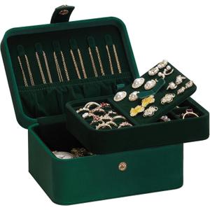 Homde Jewelry Box Small for Women: Ring Earring Organizer Storage for Dresser - Necklace Bracelets Holder with Multi Compartments(Dark Green)