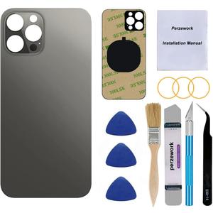 Back Glass Replacement (Graphite) Compatible with iPhone 12 pro max 6.7 inches All Carriers with Pre-Installed Adhesive and Repairing Tool Kits