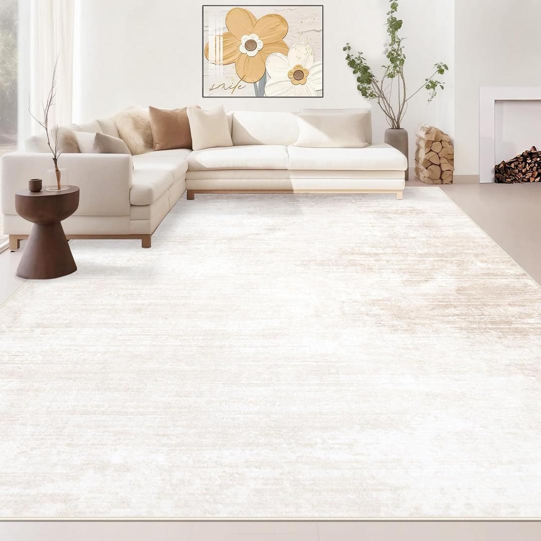 Area Rugs 10x14 Living Room: Washable Rug Modern Abstract Large Rugs Soft Non Slip Neutral Rug Stain Resistant Indoor Carpet for Bedroom Kitchen Dining Room Home Office Rugs(Beige, 10'x14')