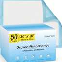 Wowflash Super Absorbency Disposable Leakproof Underpads with Quick Drying for Baby, Adults, Puppy, Dog Bed Pee Pads, Extra Large, XXL Incontinence Pads, 30” x 36”, 50 Count