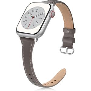 Slim Leather Band Compatible for Apple Watch 38mm 40mm 41mm 42mm Series 10, Slim Thin Elegant Top Grain Genuine Leather Strap Compatible for iWatch Series 10 9 8 7 6 5 4 3 2 1 SE Women (Deepgrey)
