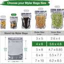 BELLE KR 4x6 Mylar Bags for Freeze Dried Candy - Pack Of 100-7.5mil Thick - 1/2 Pint Stand Up Small Clear Mylar Bags with See Through Window for Freeze Drying - Labels Included