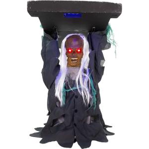Haunted Hill Farm Tombstone Lifter by Tekky, Battery-Operated, Sound Activated Animatronic Zombie with Sound Effects and Lights for Indoor or Covered Outdoor Creepy Halloween Decoration