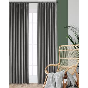 Hillcrest Gray Chenille Velvet Pinch Pleated Blackout Curtains Room Darkening Thermal Insulated Window Drapes 108 Inches for Living Room Bedroom, Back Tab with Hooks 2 Panels,38" W x 108" L x 2