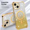 KANGHAR for iPhone 15 Case, Support for MagSafe [Four Corner Cushion Series] Love Heart Pattern Electroplate Edge Shockproof Durable Full Body Protection for Girls Women -Gold