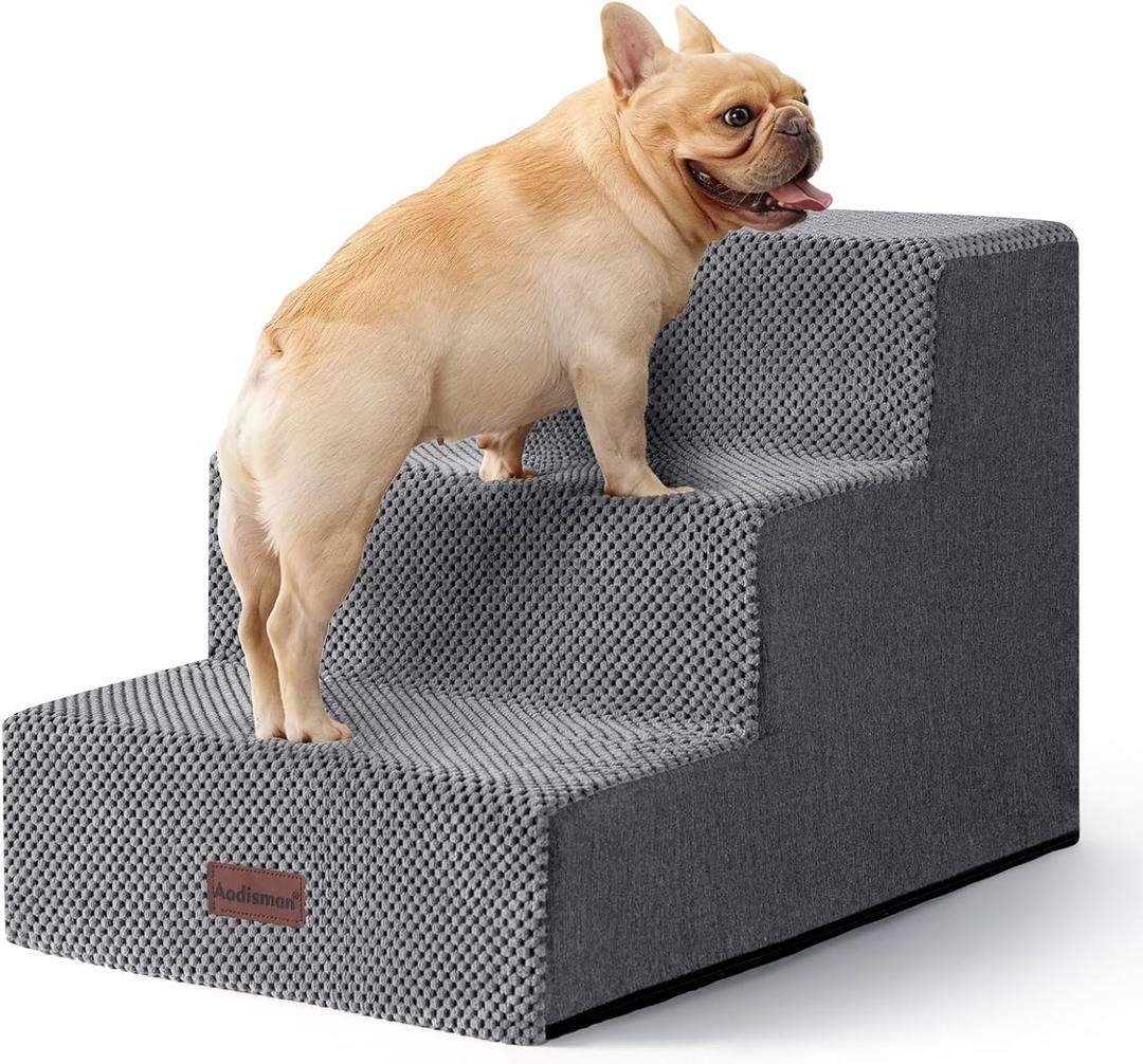 Dog Stairs for Small Dogs, 3-Step Wider Pet Stairs for Couch and Beds, Non-Slip Dog Steps for Old Cats, Puppy,15.7" H, Grey (15.7" x 21.8" x 15.7")