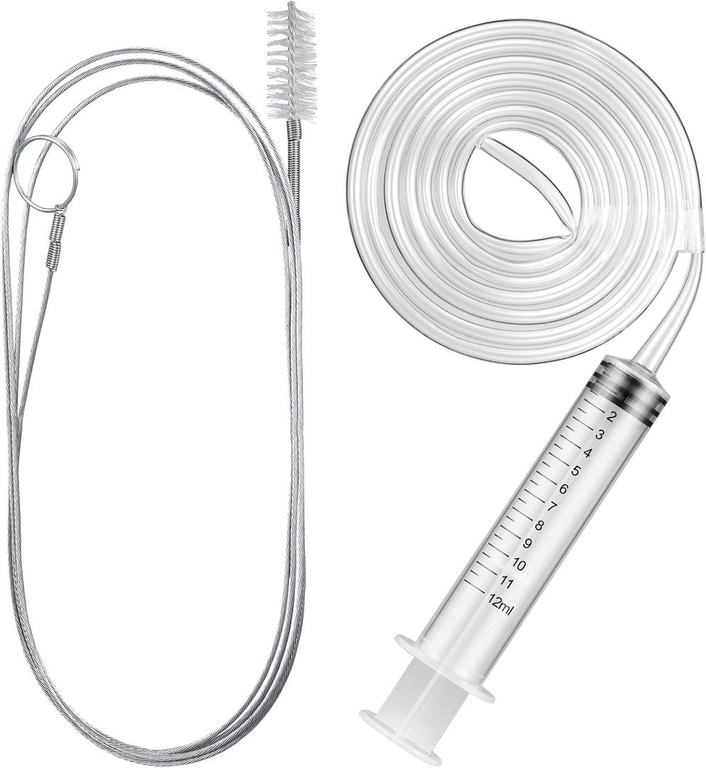 Gisafai 3 Pcs 36'' Refrigerator Cleaning Kit with 12 ml Syringe Compatible with Water Line for 1.5m Flexible Refrigerator Scrub Brush Flexible Feeding Tube Brush for Ice Maker Dispenser